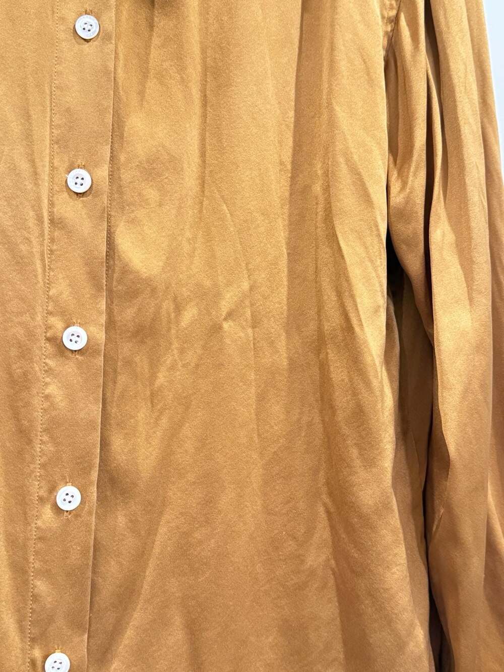 FRAME Silk Blend Mustard Yellow Long Sleeve Button Up Shirt Blouse XS LWSH2434 - Picture 5 of 6